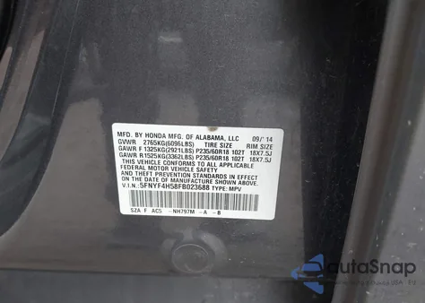 2015 Honda Pilot Ex-L z USA, uszkodzony, nr VIN 5FNYF4H58FB023688